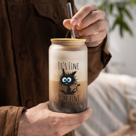 It’s Fine Everything Is Fine Tumbler, Cat Lover Iced Coffee Cup, Anxiety Gift - Picture 2 of 6